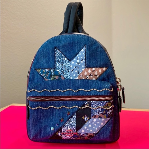 Coach Mini Charlie Star Denim Patchwork Backpack - Picture 8 of 8